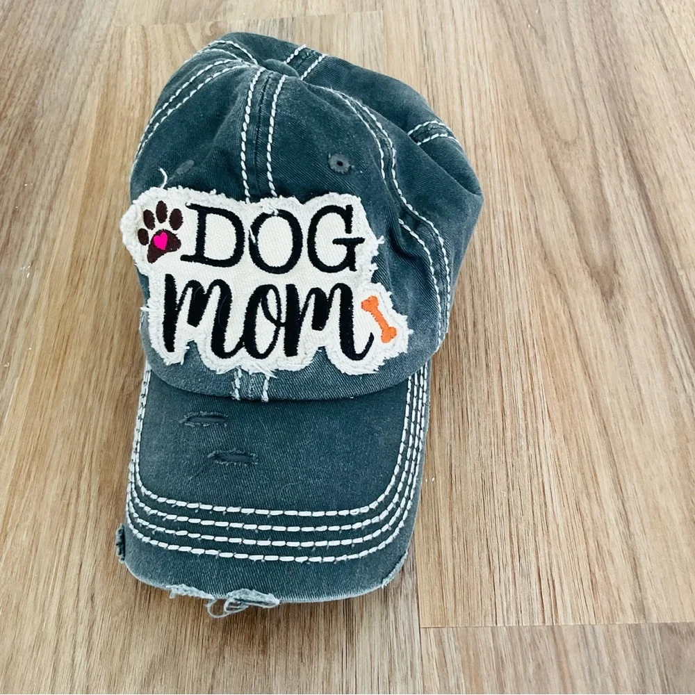 Dog Mom Vintage Distressed Cap - Black Gray - Picture 1 of 7